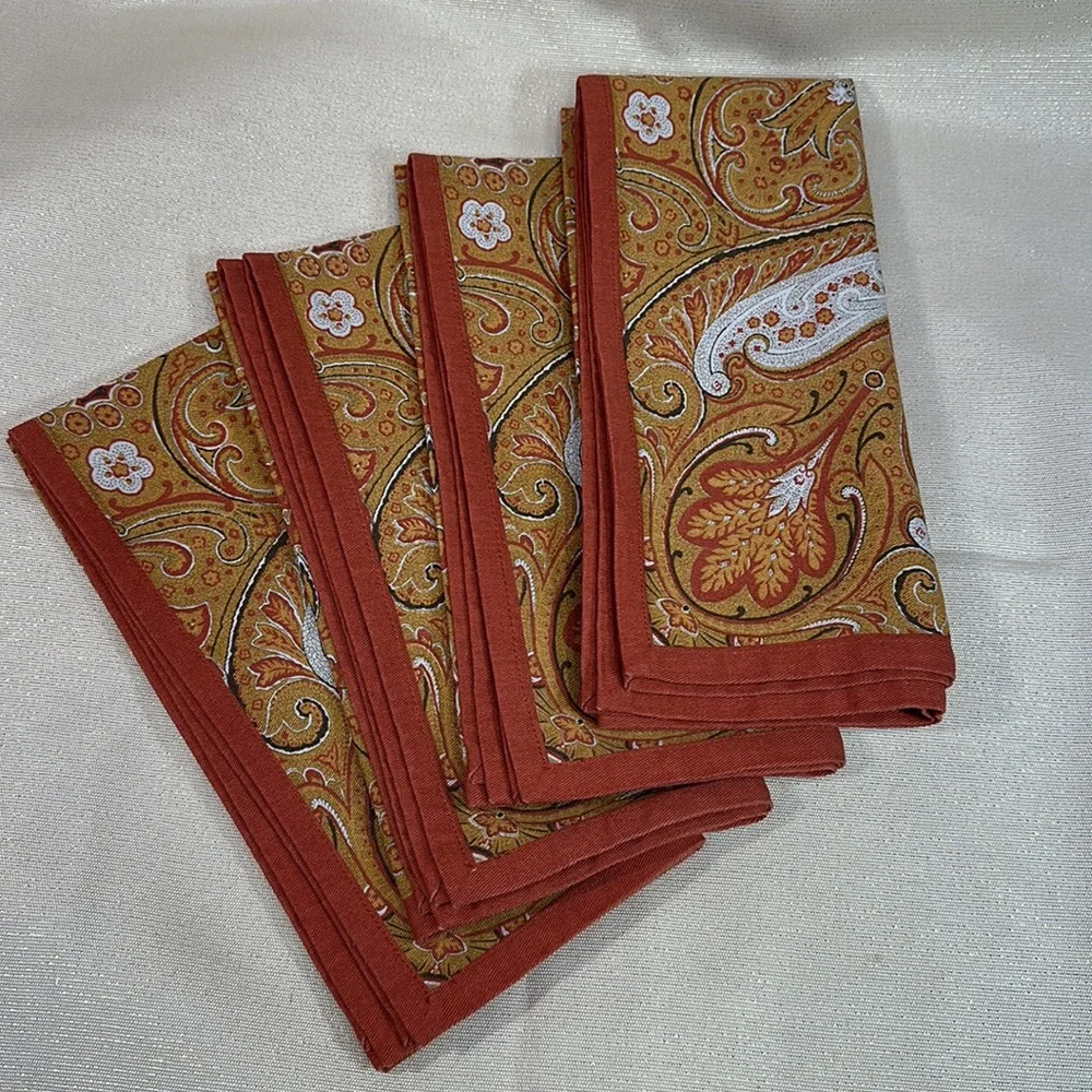 Williams-Sonoma Cotton Rustic Fall Paisley Napkins Set-4 NWOT 19” x 20”